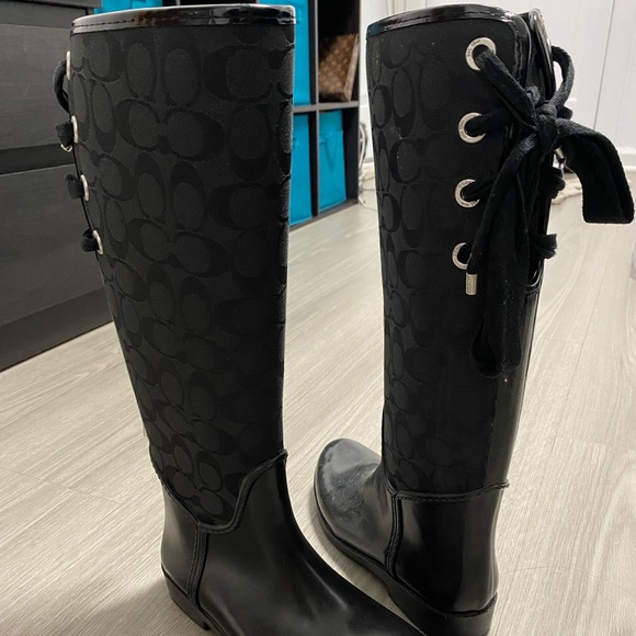Coach knee high rubber boots